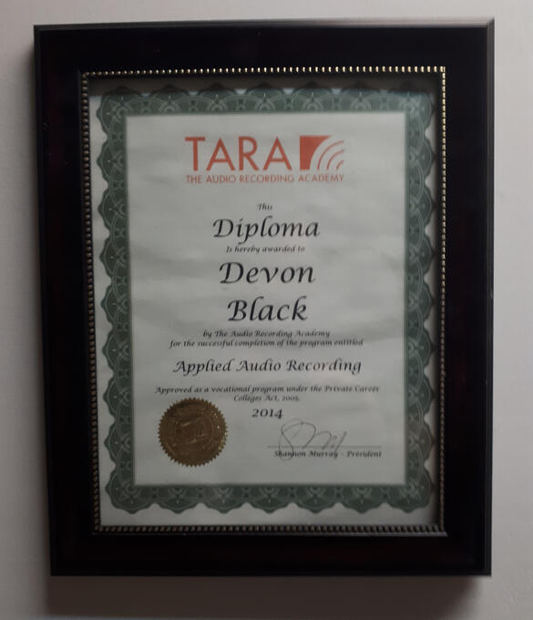 Diploma from TARA in Applied Audio Engineering